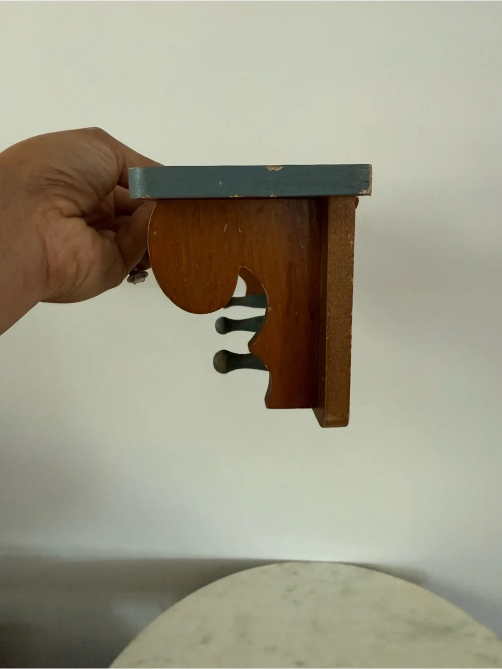 Vintage Wood Wall Shelf Heart Cut Outs 3 Pegs 12